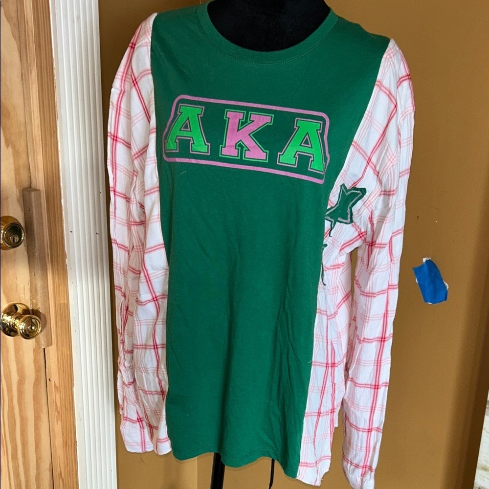Upcycled Green and White womans Shirt/flannel